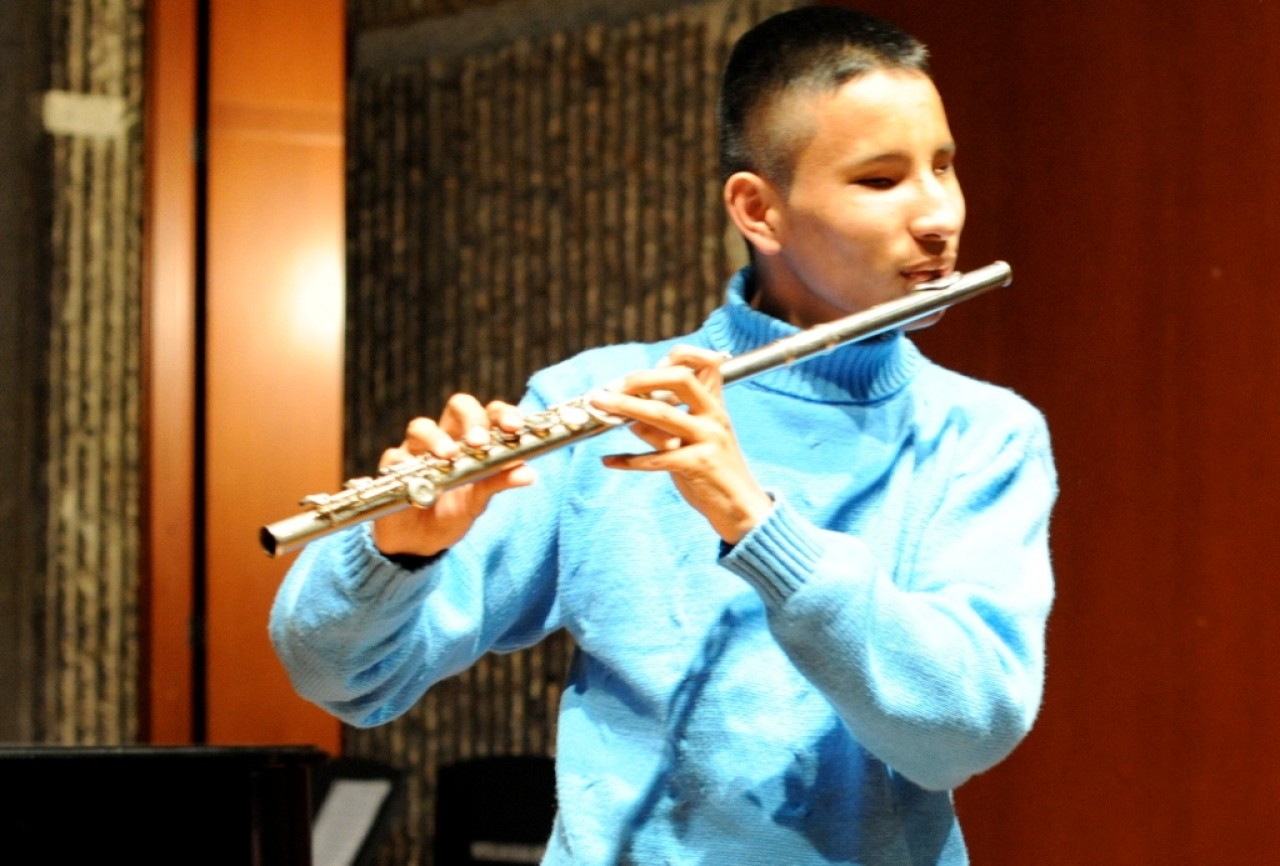 Nicolas playing his new flute