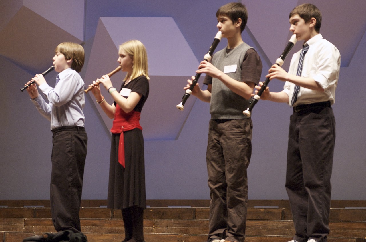 Recorder students perform at the Suzuki Association of Minnesota graduation recital.