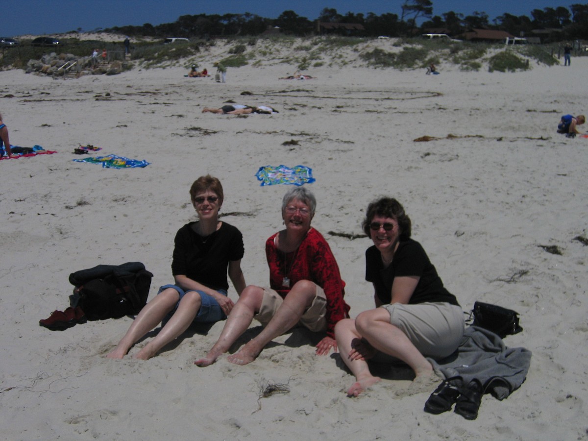 Daphne Hughes and friends on the beach at the 2005 SAA Leadership Retreat