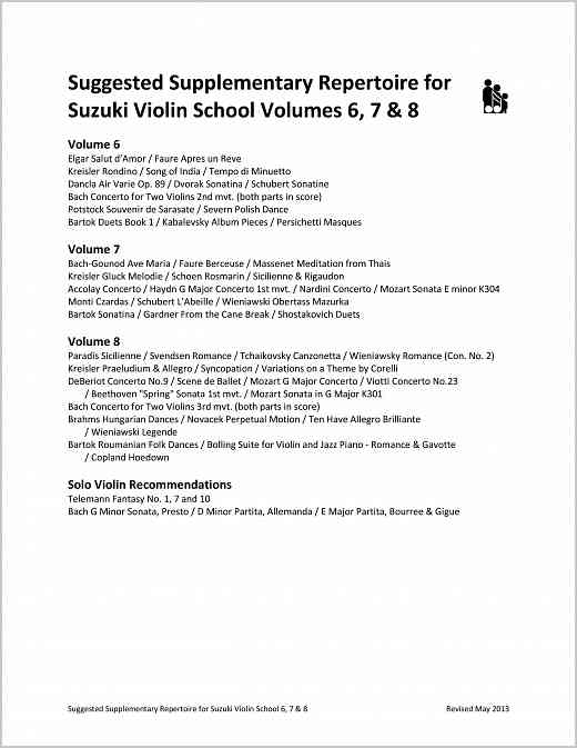 Suggested Supplementary Repertoire for Violin Books 6, 7 & 8