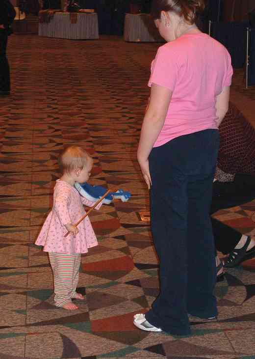 Trying out a foam-a-lin at the 2004 SAA Conference exhibits.