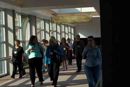 On the way to the convention center via the skywalk at the 2006 SAA Conference. Winifred Crock, Martin Norgaard, and others.