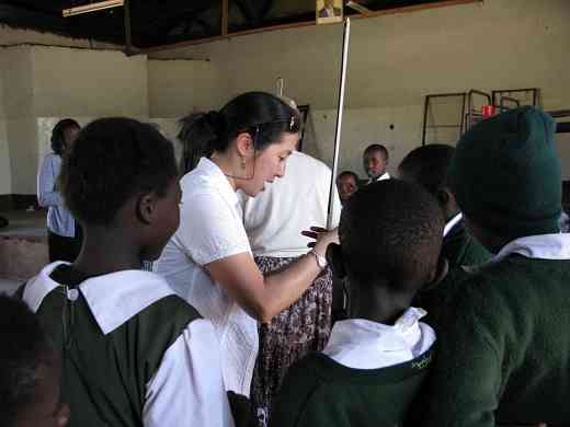 Andrea Yun works with students at Bishop Imathiu Primary School in Meru, Kenya.