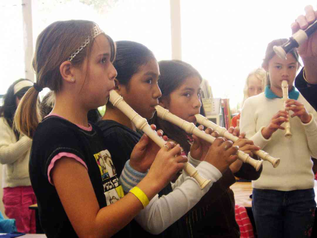 Recorder students in the classroom.