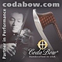 Advertisement: Coda Bow: Partner in Performance. Handcrafted in USA.