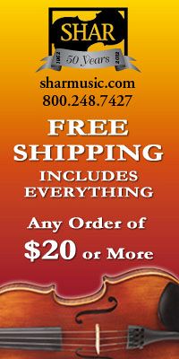 Advertisement: Shar Music: Free shipping on any order of $20 or more.