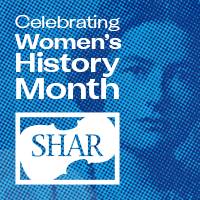 Advertisement: Pioneering female musician looks forward at viewer while holding a viola. Text reads: Celebrating Women’s History Month. Shar Music.