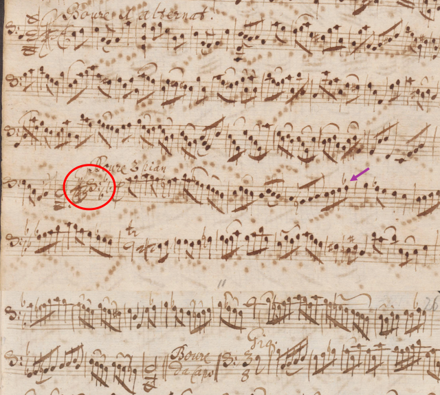 Example 5. The Bourrée II from an anonymous copy (sometimes called the Westphal copy) of J. S. Bach’s Bourrée from the Cello Suite No. 3 (copied ca. s