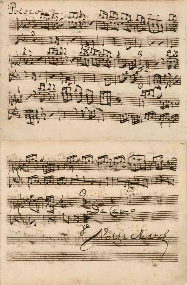 Figure 3. C. P. E. Bach, attr., Polonaise in G Minor (BWV Anh. 123). D-B Mus. ms. Bach P 225 [pp. 62-63]. Courtesy of Staatsbibliothek zu Berlin – Pre